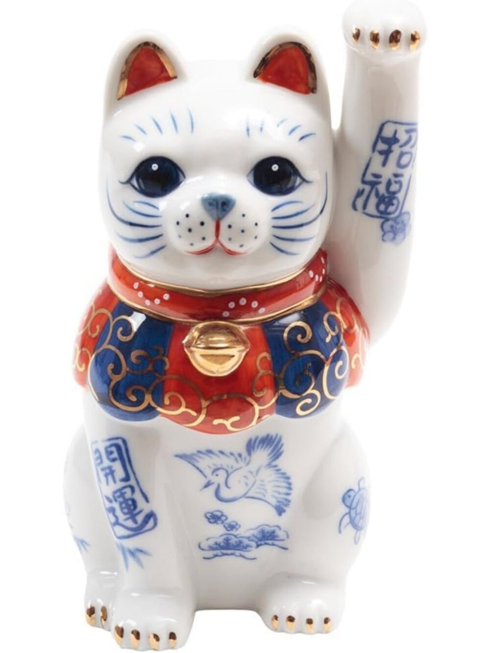 Charming Maneki Neko Cat Figurine - 5.6in Japanese Lucky Cat Decor, Porcelain